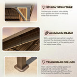 YOLENY 12' x 14' Gazebo Hardtop with Aluminum Frame,Galvanized Steel Double Roof Gazebos with Curtain and Netting,Outdoor Metal Pergolas for Garden, Lawn, Deck, Brown YOLENY