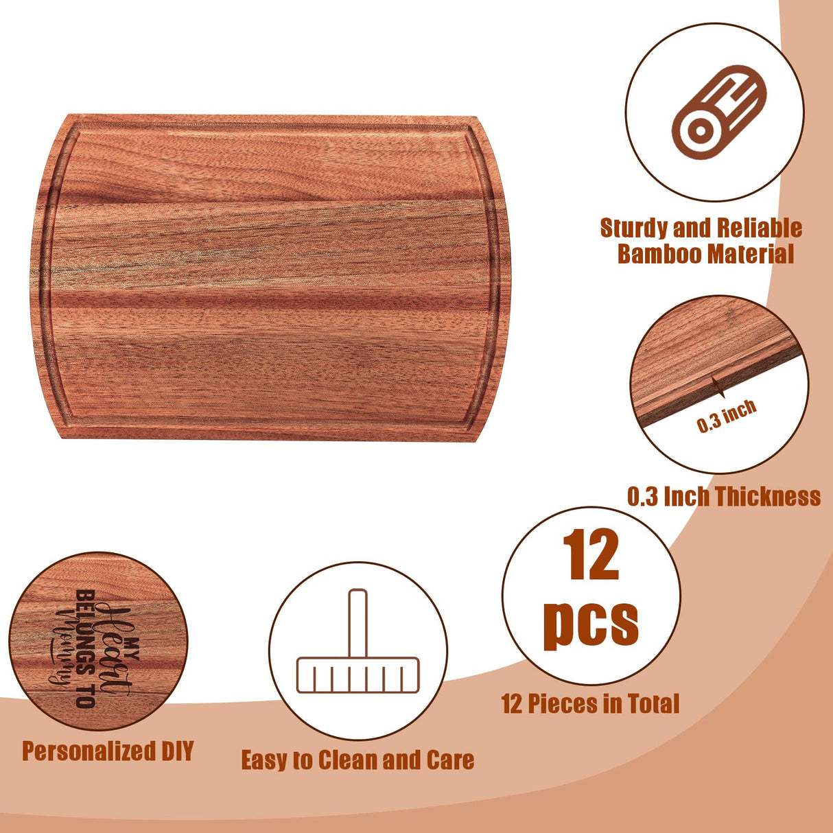 Patelai 12 Pack Large Cutting Boards Bulk Wooden Cutting Board Kitchen Chopping Boards for Crafts DIY Wedding Housewarming Gift (12 x 9 Inch,Walnut Wood) Patelai