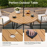 SUNCOZE Outdoor Patio Dining Table and Chairs Set, 5 Pieces PE Rattan Patio Furniture Set with Cushion and Umbrella Hole, Wicker Patio Conversation Sectional Sets for Porch, Backyard and Lawn, Beige SUNCOZE
