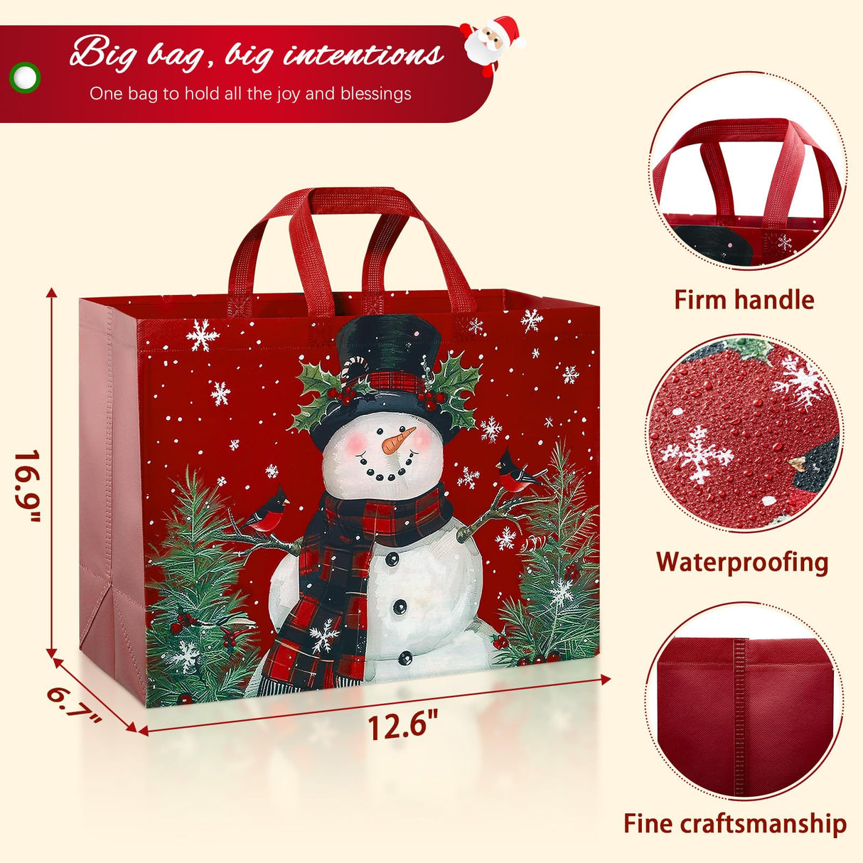 STYPOP 12 Pack 17" Extra Large Christmas Gift Bags, Reusable Non-Woven Christmas Tote Bags with Handles, Perfect for Gift Wrap/Party Favor Supplies, 16.9 * 12.6 * 6.8" STYPOP