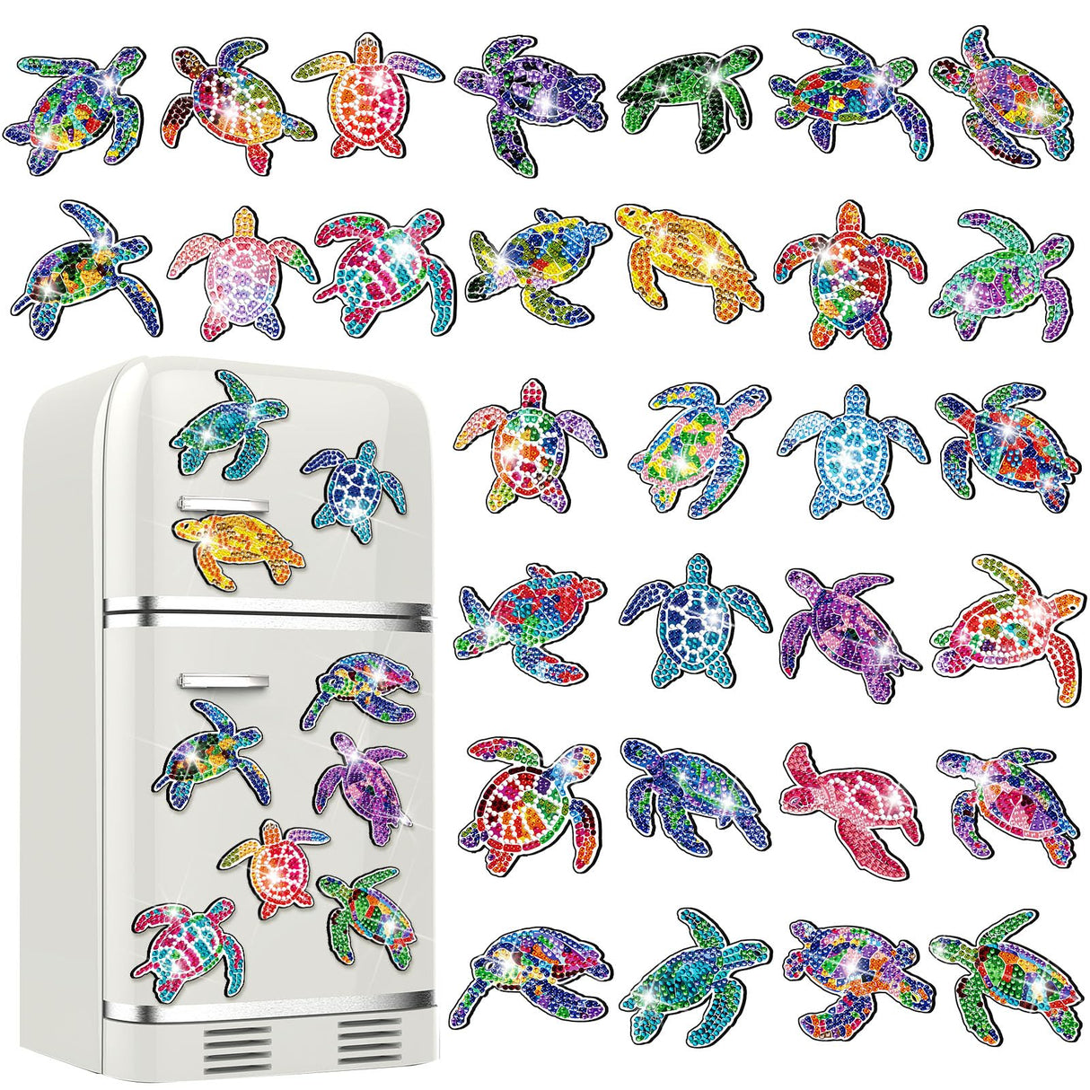 Remuuly 30 Pcs Diamond Painting Magnets Summer Diamond Art Magnet Kits for Adults Spring Flower Animal Cupcake 5D Rhinestones Refrigerator Magnetic Stickers for Fridge DIY Crafts Gifts(Turtle) Remuuly