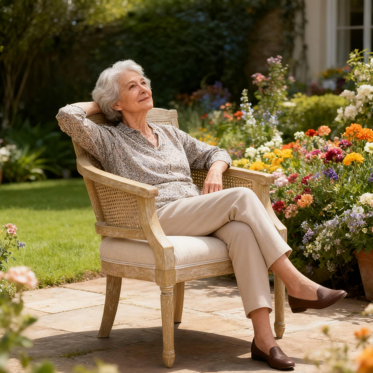 NoeBanJe Mid Century Accent Chair, Armchair with Curved Backrest and Upholstered, Reading Chair with Vintage Rattan Hollow Out, for Living Rooms, Bedrooms, Farmhouses, Balconies (Beige) NoeBanJe