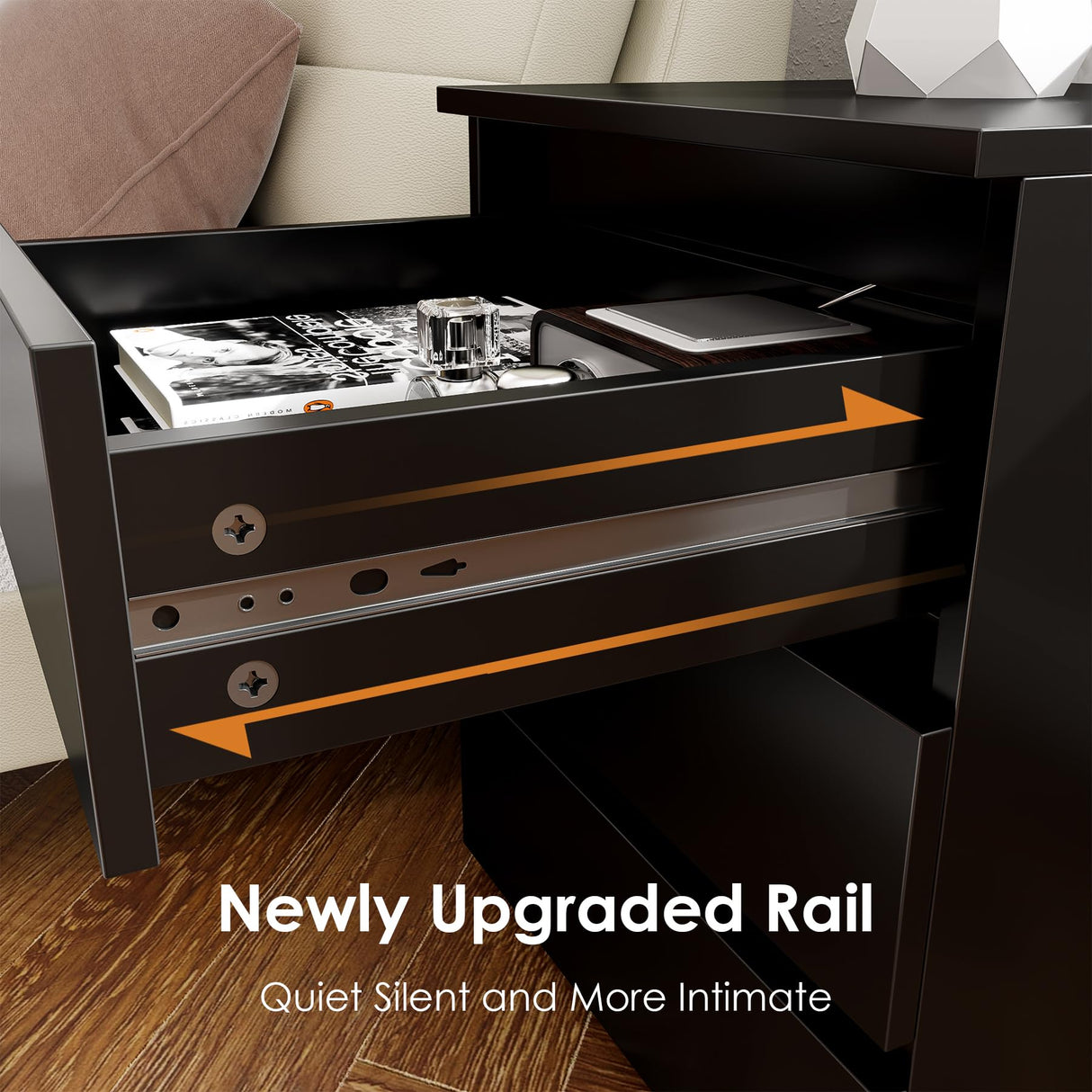 FOTOSOK Nightstand Set of 2 Black Nightstand with 3 Drawers, Black Bedside Table Night Stand for Bedroom with Cut-Out Handle, Sofa Side Table 3 Drawer Nightstand for Bedroom, 17.7W*15D*21.7H FOTOSOK