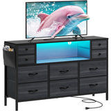YITAHOME TV Stand with Charging Station, Dresser TV Stand for 55'' TV, 10 Drawer Dresser for Bedroom, Media TV Console Table with Side Pockets & Hooks, Storage Fabric Drawer Unit for Bedroom YITAHOME