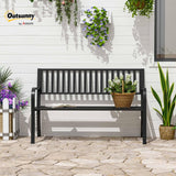 Outsunny 50" Outdoor Garden Bench, Patio Bench with Slatted Seat, Metal Porch Bench for Backyard, Poolside, Lawn, Black Outsunny