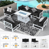 RADIATA 7 Piece L-Shaped Oversized Modern Aluminum Patio Furniture Set, All Weather Modular Sectional Sofa with Fire Pit Table, 500 lbs Heavy Duty Comfortable Outdoor Couch for Backyard Deck, Black RADIATA