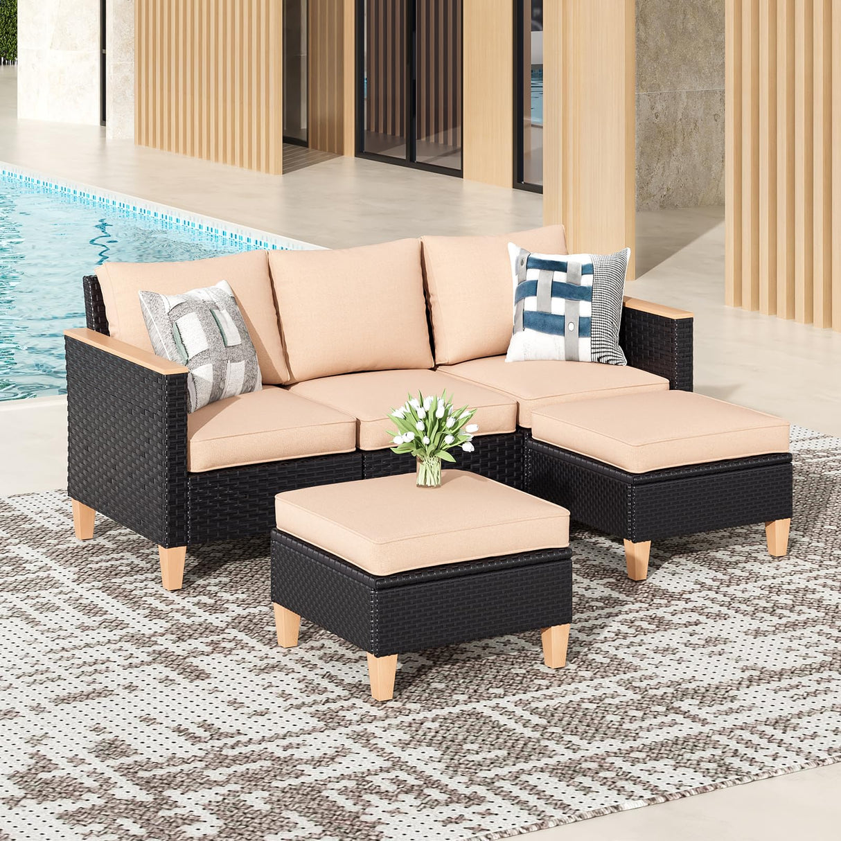 Soohow Outdoor Furniture Set, 5 Piece Patio Conversation Set with Cushions, PE Outdoor Wicker Conversation Set Sectional Patio Sofa, All-Weather Rattan Sofa for Backyard, Garden, and Poolside Soohow