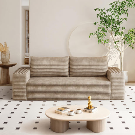 63" Corduroy Loveseat Sofa, 2-Seater Cloud Couch, Boneless Couch in a Box, Comfy Deep Seat Sofa with Memory Foam, Pillows and Wide Armrests, Modern Small Couches for Small Spaces, No Assembly (Camel) IZLKQC