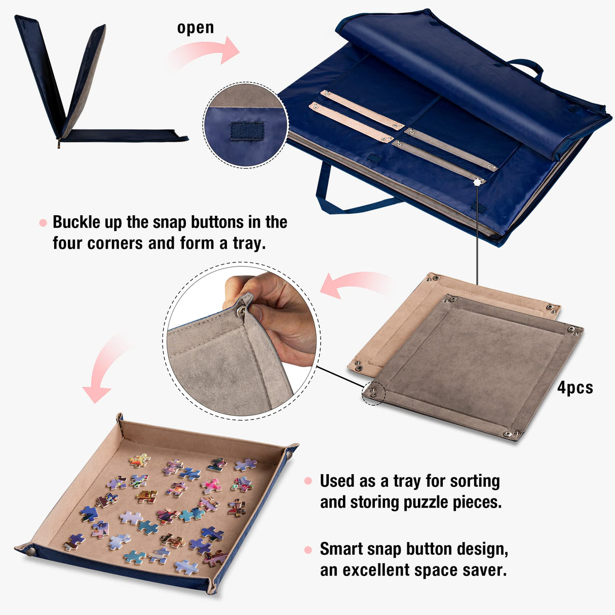 Lavievert 1000 Pieces Jigsaw Puzzle Board with Padded Cover, Portable Puzzle Case with 4 Sorting Trays, Puzzle Caddy Puzzle Storage Saver with Non-Slip Surface for Adults and Kids LAVIEVERT