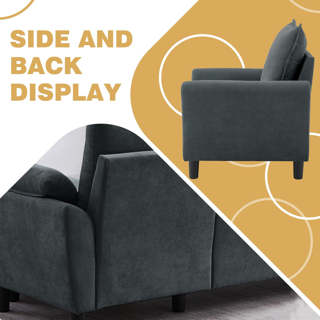 Chireca Sectional Sofa Set of 79.5" Convertible Sofa & Accent Chair, Small L Shaped 3 Seat Couch with Reversible Ottoman, Modern Linen Sofa Couch for Living Room, Office, Apartment, Dark Grey Chireca