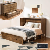 AMERLIFE Queen Murphy Bed Cabinet with Charging Station and Storage, Farmhouse Foldable Platform Bed for Guest Room, Office, Small Spaces, Barnwood AMERLIFE