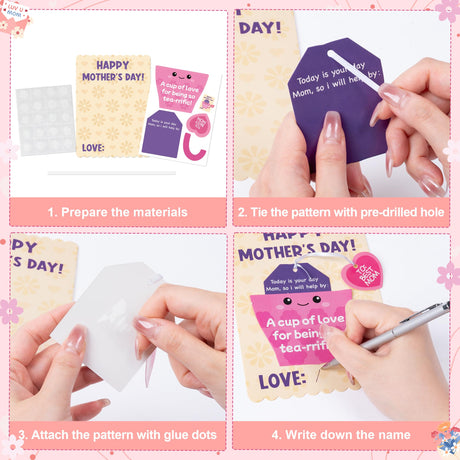 Haooryx Mother's Day Craft Kits for Kids - 45 Sets DIY Tea Cup of Love Greeting Card Making Kits Make Your Own Mother’s Day Party Favor Gift Cards School Art Project Fun Classroom Home Activity Supply Haooryx