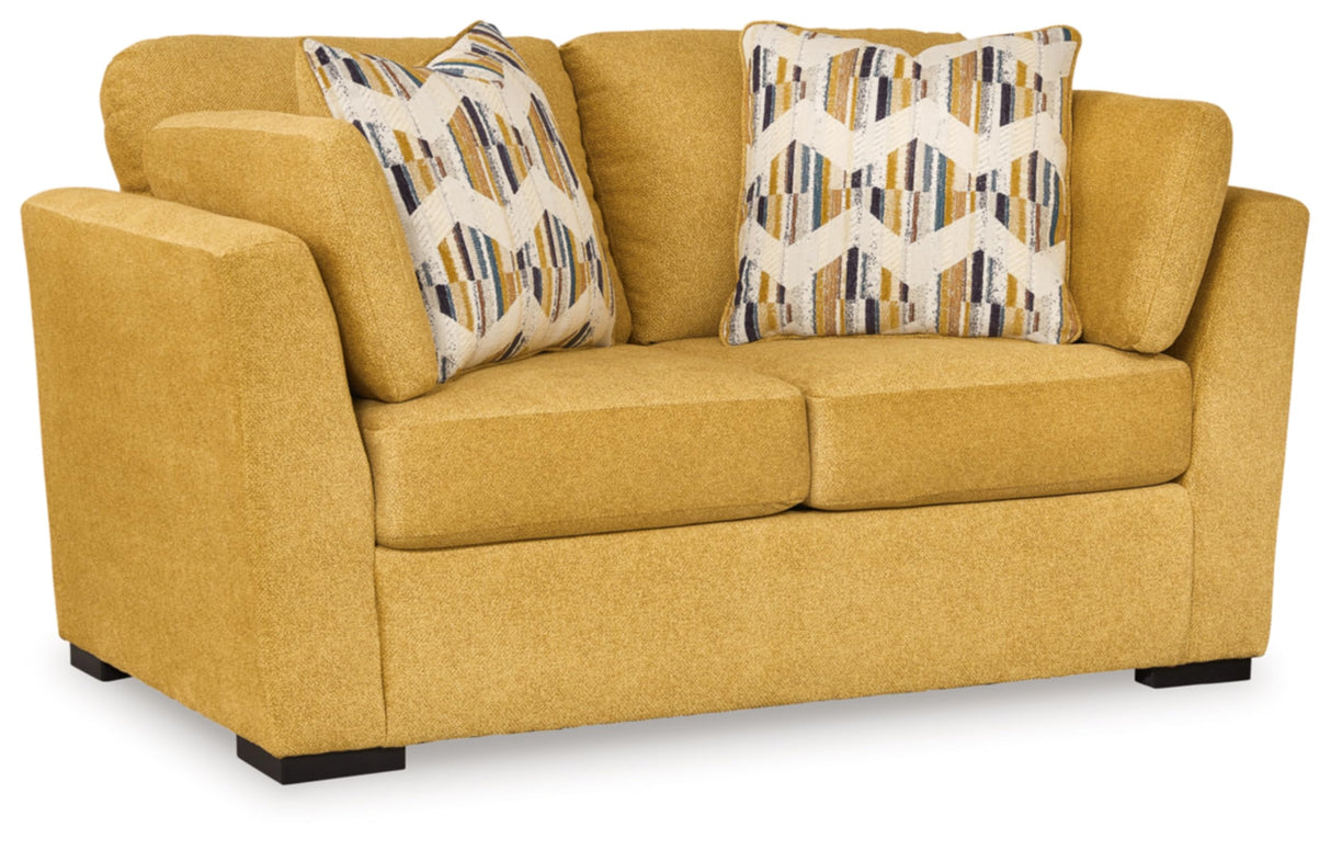 Signature Design by Ashley Keerwick Scandinavian Loveseat with 4 Toss Pillows, Yellow Signature Design by Ashley