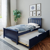 Max & Lily Twin Bed, Wood Bed Frame with Headboard For Kids with Trundle, Slatted, Blue Max & Lily