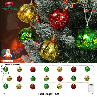 iShabao Christmas Decorations Lights, 13.5ft 20 Led Battery Christmas Lights with Timer & 8 Modes, Christmas Ball Ornaments Lights for Xmas Tree Wreath Window Wall Home Garden Outdoor Indoor Decor