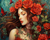 VNUIEHG Red Roses Paint by Numbers Kits 16x20 inch Canvas DIY Digital Oil Painting for Adults with Brushes and Acrylic Pigment, Flowers and Beautiful Women Picture for Home Decor Gift (Without Frame) VNUIEHG