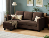 VICTONE Sectional Sofa Couch, 3 seat L-Shaped Small Sofa with Movable Ottoman Couch for Small Apartments, Living Rooms and Offices (Linen Fabric, Light Brown) VICTONE