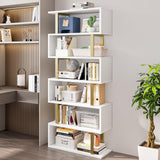 SORCEDAS Bookshelf Geometric Bookcase S Shaped Industrial Bookshelf Storage Display Stand Shelf for Living Room Bedroom and Office Room (White, 6 Tier) SORCEDAS