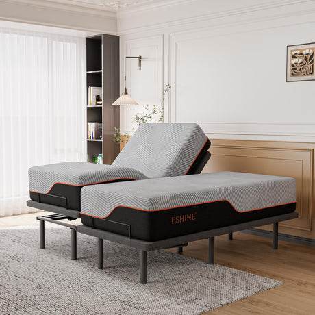 ESHINE 3100 Series Adjustable Bed Frame with 14 inch Ultra-Plush Black Mattress - Split King ESHINE
