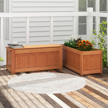 Toolsempire Outdoor Planter Bench, 45 Gallon Outdoor Bench Wooden Raised Garden Bed with Planter Box, 2-in-1 Wood Planter Bench Deck Plant Box for Porch, Patio, Garden & Backyard Toolsempire