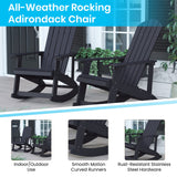 Flash Furniture Savannah Poly Resin Wood Adirondack Rocking Chair - All Weather Black Polystyrene - Stainless Steel Hardware - Set of 2 Flash Furniture