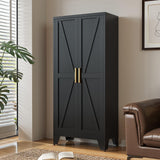 61" Tall Metal Storage Cabinet with 2 Doors and 3 Adjustable Shelves, 4-Tier Kitchen Pantry Storage Cabinet for Kitchen, Living Room, Dining Room and Office, Black LCAOPC