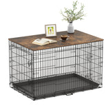Piskyet Dog Crate Topper Wood Countertop for 48 42 36 30 24 inch Dog Cage, Dog Crate Cover,Dog Kennel Topper(Crate Not Include) (Rustic Brown, for 48 Inch Crate) Piskyet