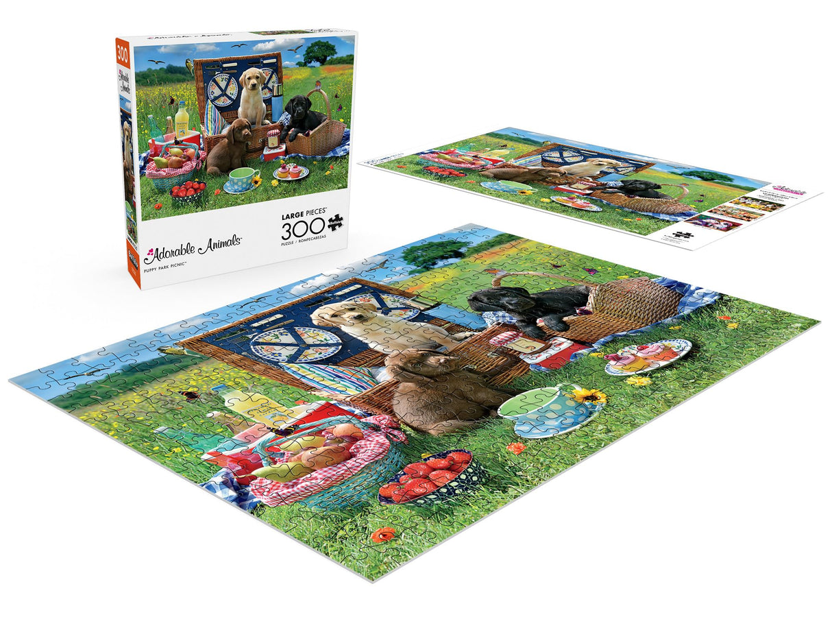 Buffalo Games - Adorable Animals - Puppy Park Picnic - 300 Large Piece Jigsaw Puzzle for Adults Challenging Puzzle Perfect for Game Nights Buffalo Games