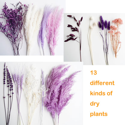 Natural Dried Pampas Prairie Bouquet, 17 "Natural Dried Bouquet, Purple Pampas and Millet Flower Mixed Bouquet Bohemian Style Family Wedding Dried Flower Decoration - WoodArtSupply