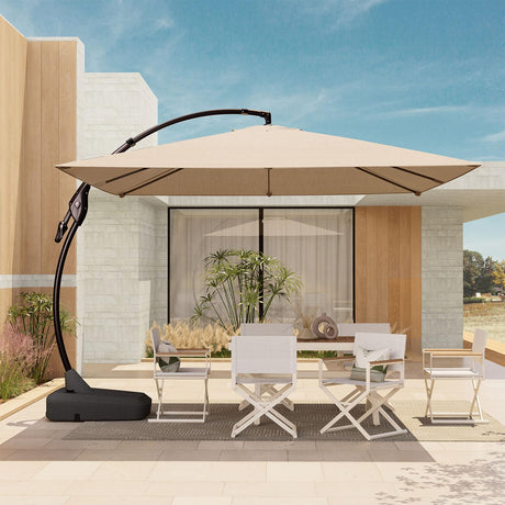 Grand patio 10x10 FT Patio Offset Umbrella Large Square Aluminum Cantilever Umbrella Base Included for Deck Porch (Champagne, 10x10 FT) Grand patio