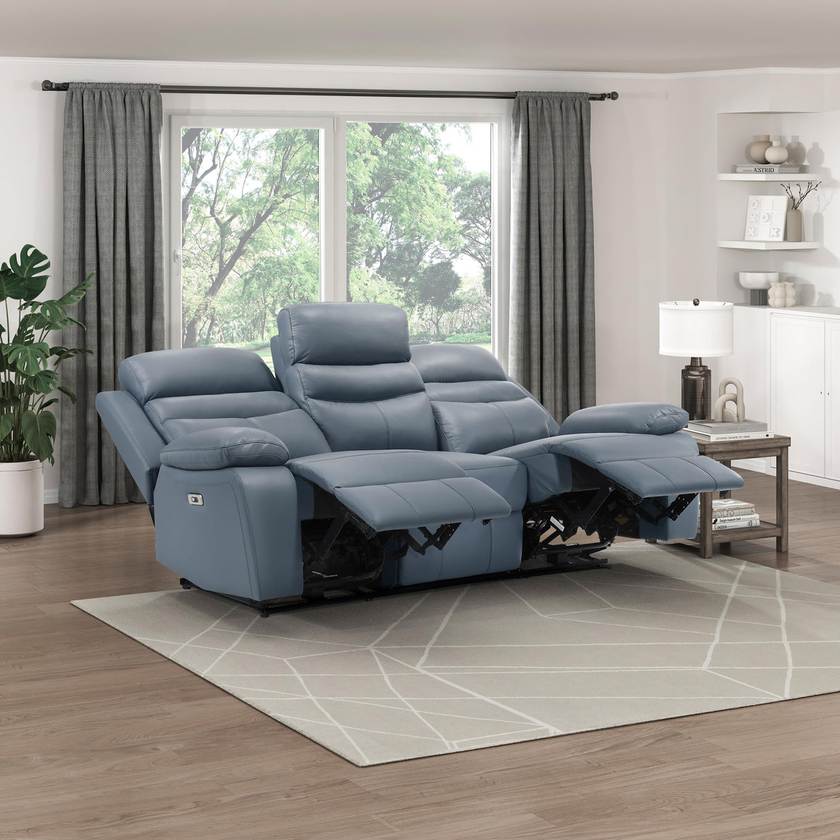 Lexicon Recliner Sofa for Living Room, Double Reclining RV Couch, Power Wall Hugger Recliner Home Theater Seating Leather Match Reclining Sofa, with USB Charge Port, 86.5''W Sofa, Blue Lexicon