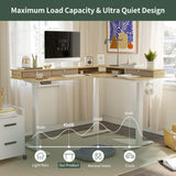 FEZIBO Triple Motor 63" L Shaped Standing Desk with 3 Drawers, Electric Standing Desk Adjustable Height, Corner Stand up Desk with Splice Board, White Frame/Natural Top FEZIBO