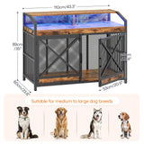 HOOBRO 43.3" Large Dog Crate Furniture with LED Lights, Heavy Duty Dog Kennel Indoor with Storage Shelves, Wooden Crate End Table for Large Medium Dogs, Rustic Brown and Black BF89DGW03 HOOBRO