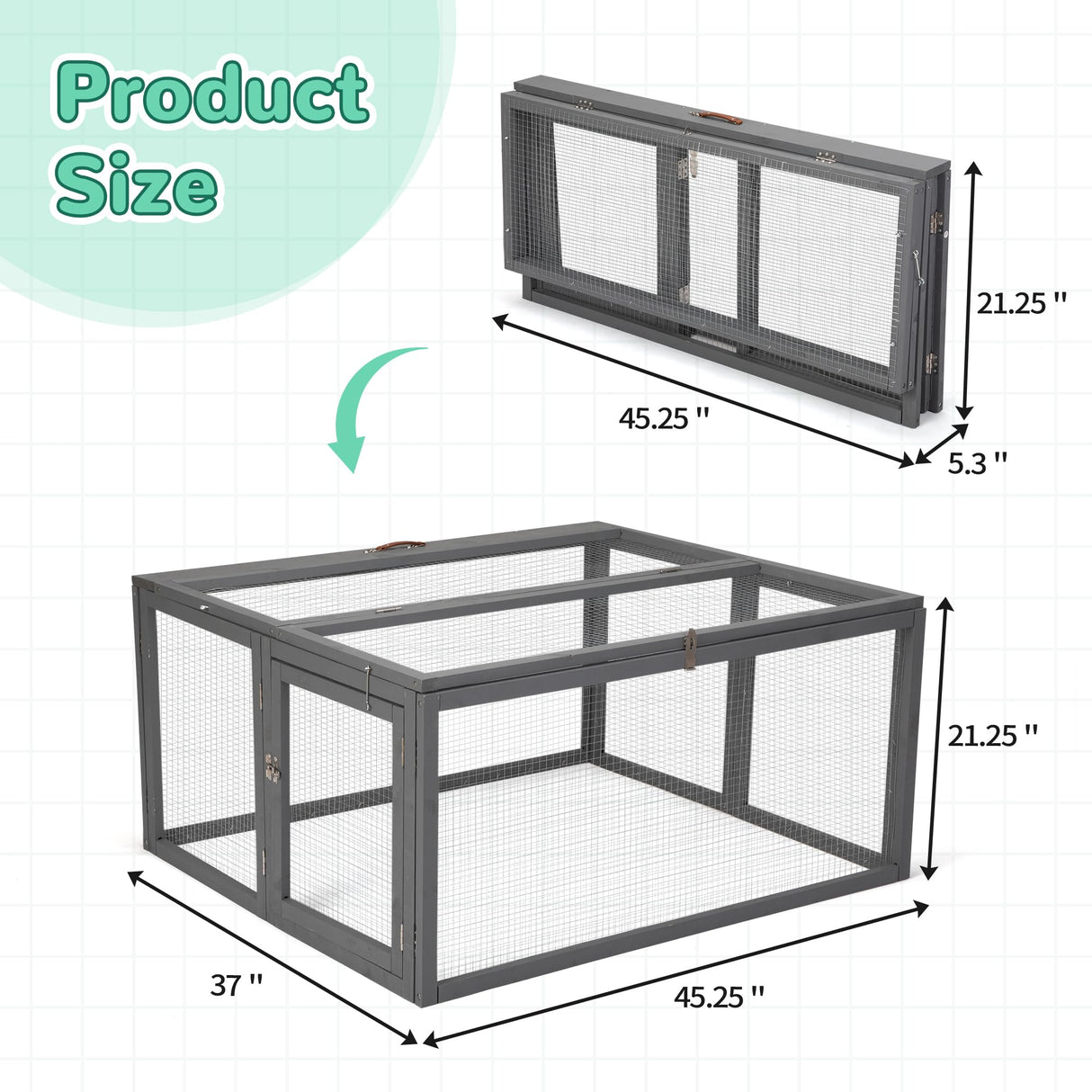 COZIWOW Folding Wooden Chicken Coop Chicken Run, Indoor Outdoor Run with Mesh Cover, Portable Large Rabbit Hutch Small Animal Poultry Cage for Chicks, Duck, Bunny, Kitten, Puppy, Grey COZIWOW