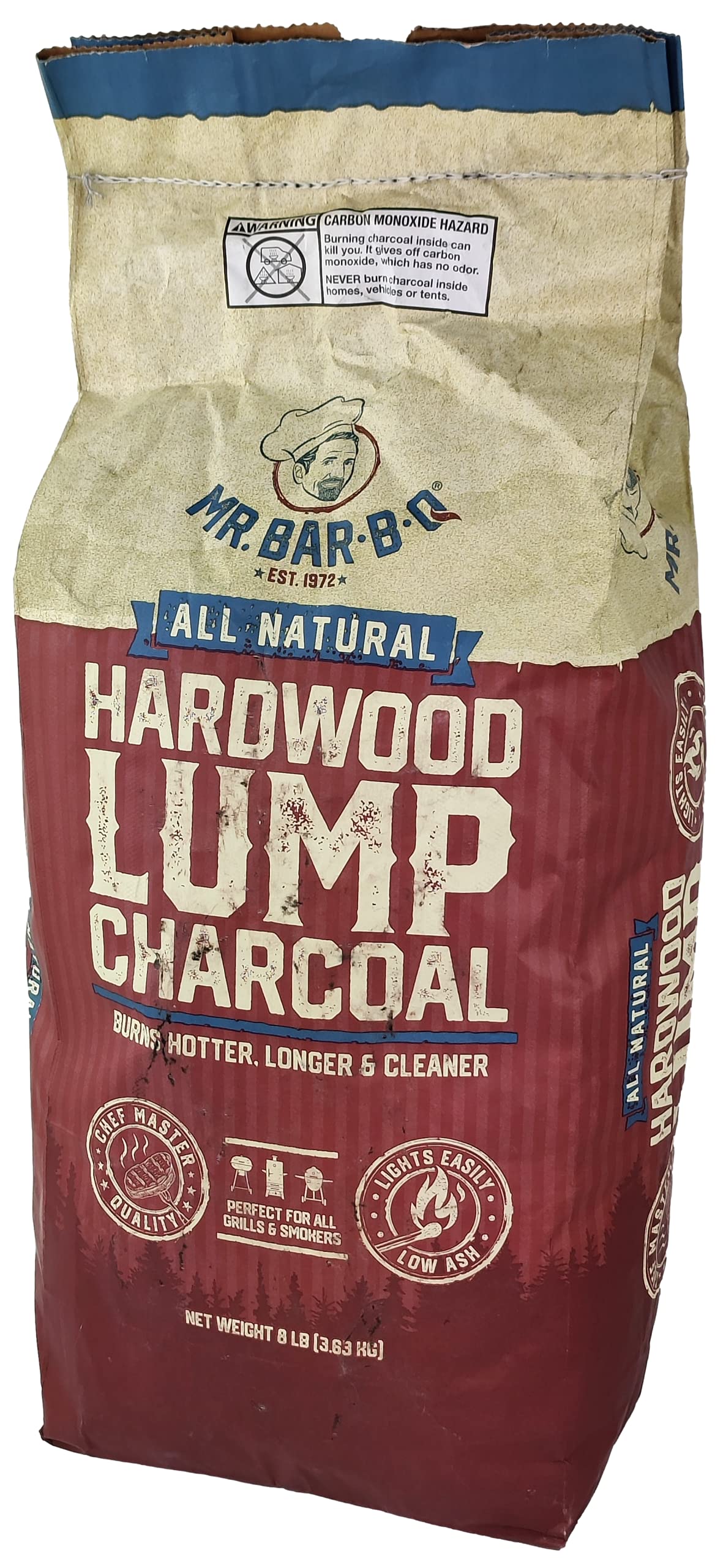 All Natural Hardwood Lump Charcoal, Burns Hotter, Longer & Cleaner, Low Ash & Easy to Light, Natural Hardwood Lump Charcoal for Grilling, Smoking, Kamado and Kettle Grills by Mr. Bar-B-Q (8-Pound Bag)