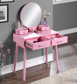 Roundhill Furniture Liannon Contemporary 4-Drawer Wood Vanity and Stool Set, Pink Roundhill Furniture