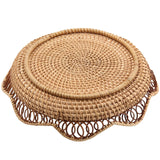 KEILEOHO 2 PCS 11.8 x 2.36 Inch Rattan Fruit Basket Round, Rattan Bread Basket, Wicker Fruit Basket, Rattan Fruit Bowl for Bread, Fruit, Vegetables, Tabletop Display KEILEOHO