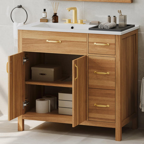 ENSHUI 36" Bathroom Vanity with Sink, 36 inch Bathroom Vanity with Ample Storage, Modern Solid Wood Cabinet with Soft-Close Doors, Easy Assembly, 36 Wood ENSHUI