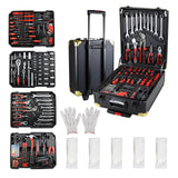 899 pcs Aluminum Trolley Case Tool Set, Removable Portable Hand Toolbox Set with 4 Drawers and Wheels for Household Repairs, Auto Maintenance, Construction, Garden (Black) Fetuero