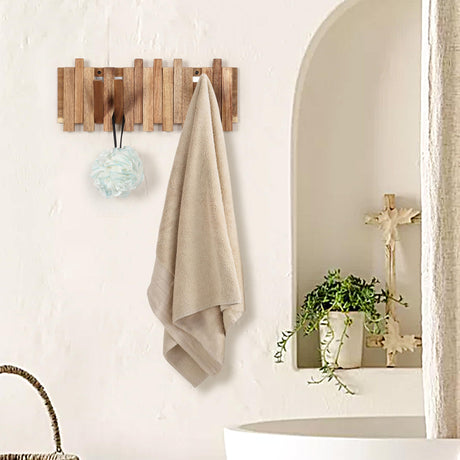 KYIAANY Wall Coat Rack for Entryway: Rustic Wooden Folding 8 Hooks Mount 16.5inch Decorative Piano Hanger for Farmhouse Hallway Bathroom for Towel Backpack Jacket (Staggered Style) KYIAANY