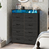 Welfuturer Fabric Dresser for Bedroom with LED Light and Charing Station Tall Dresser with 8 Drawers Black Dresser & Chest of Drawer for Closet Living Room Hallway Entryway Sturdy Steel Frame Wood Top Welfuturer