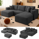 104" Cloud Couch Sectional, U Shaped Boneless Couches for Living Room, Corduroy Modern Modular Sectional Sofa, No Assembly Required (Grey, U-Shaped) cidludto