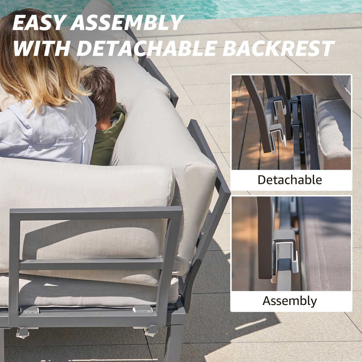 NATURAL EXPRESSIONS Patio Furniture Sets, L Shape Patio Sectional Metal Outdoor Sectional Corner Sofa Outdoor Couch with Detachable Backrest,3 Fauxwood Tables,5” Grey Olefin Cushions NATURAL EXPRESSIONS