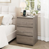 FOTOSOK Nightstand with Charging Station, Vintage Ash Grey Night Stand with USB Ports & Power Outlets, Silent Slides, Wooden End Side Table Bedside Table with 3 Drawers for Bedroom, Ash Grey FOTOSOK