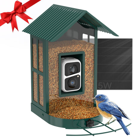 SOLIOM® BF08- Metal Bird Feeder Camera with Smart AI Identify Bird Species, Wild Bird Watching Cam, Live View, Instant Notifications with 5W Solar SOLIOM