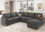 HONBAY Sectional Sleeper Sofa with Pull Out Bed U-Shape Sectional Couch Sleeper Bed with Storage Chaise 6 Seater Sleeper Sectional Sofa Bed, Light Grey HONBAY
