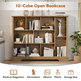 Vividwood 10-Cube Storage Organizer &TV Stand with Adjustable Shelf, Farmhouse Cube Bookcase with Fluted Front Trim for Living Room, Bedroom & Home Office – Rustic Brown Vividwood