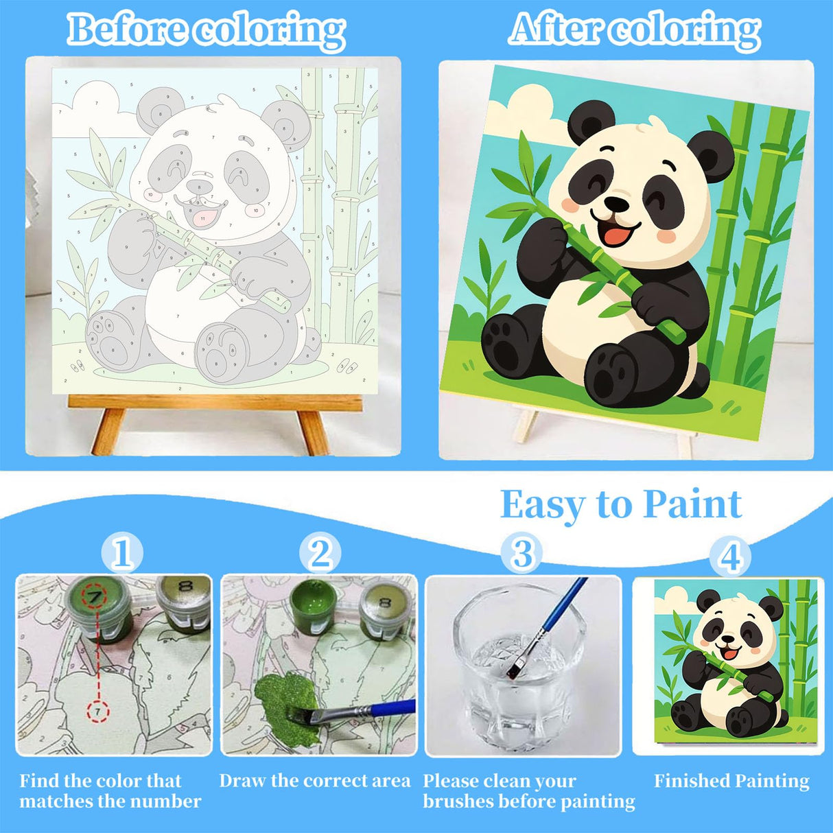 Arttoplus 4 Pack Paint by Numbers Kit for Kids with Frame,Cute Animals Kids Paint by Numbers Ages 4-6-8 with Wooden Easel,Easy DIY Acrylic Oil Painting by Number for Gift Home Wall Decor(8x8 inch) Arttoplus