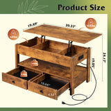 WLIVE Coffee Table, Lift Top Coffee Table with 2 Drawers, LED Light, Large Hidden Compartment and Open Shelf, Lift Tabletop, Dining Table for Living Room, Rustic Brown WLIVE