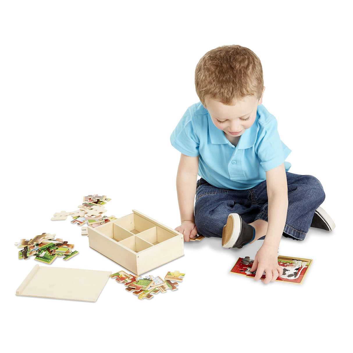Melissa & Doug Farm 4-in-1 Wooden Jigsaw Puzzles in a Storage Box (48 pcs total), 12 Melissa & Doug